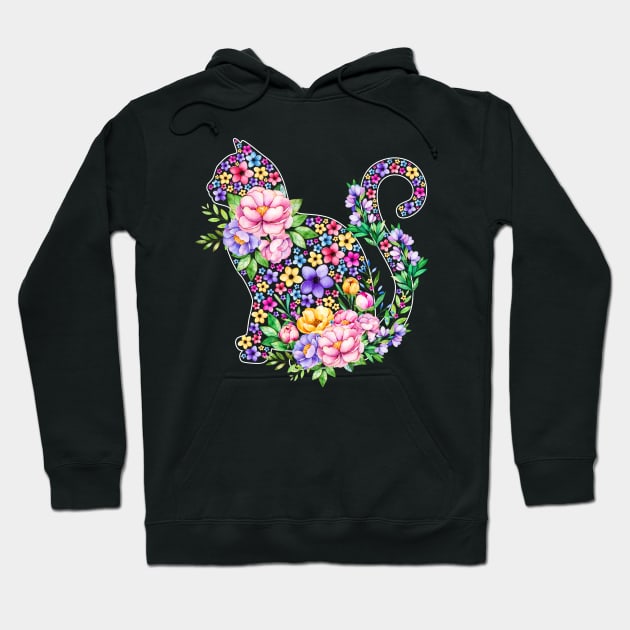 Cat Watercolor Floral Hoodie by LotusTee